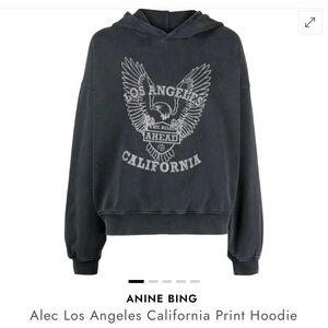 Anine Bing Charcoal Hoodie with Eagle Graphic